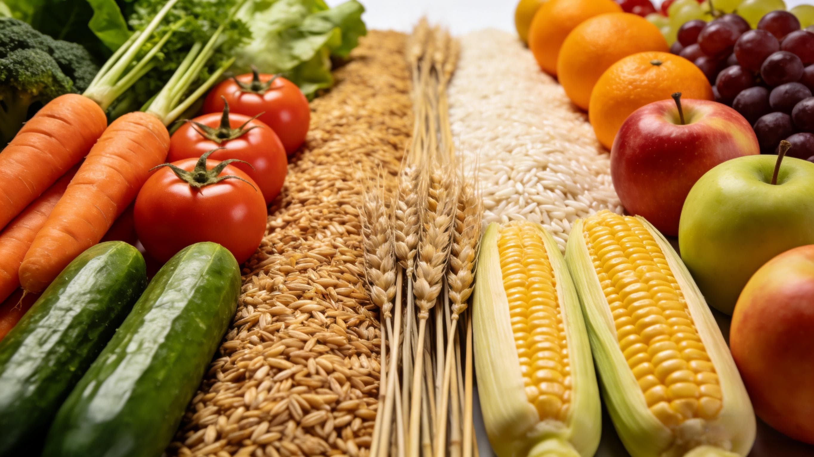 Fresh vegetables, fruit and grains